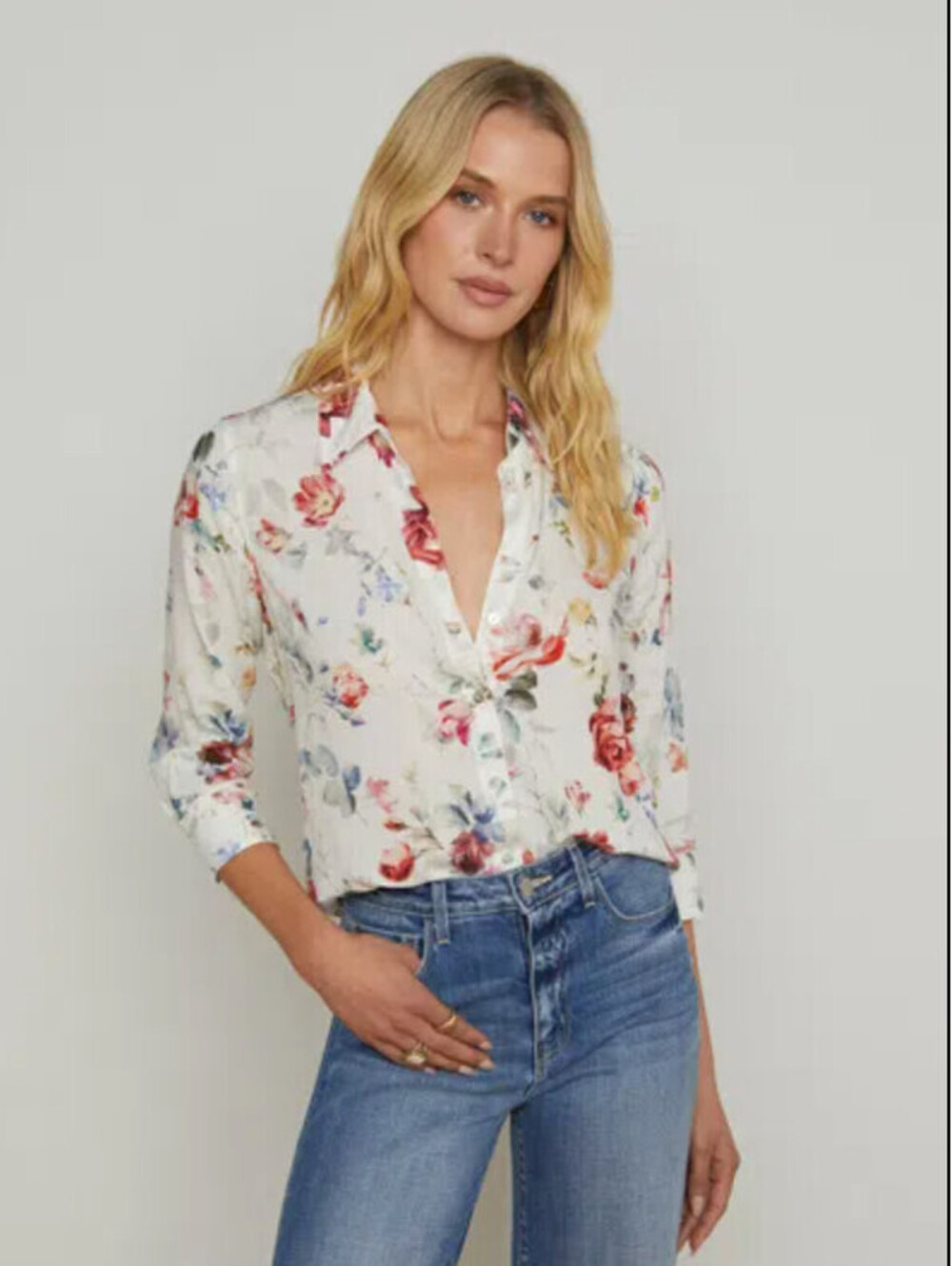 L'Agence Camille Ivory Watercolor Floral Print Viscose Shirt Sz XS NWT $275